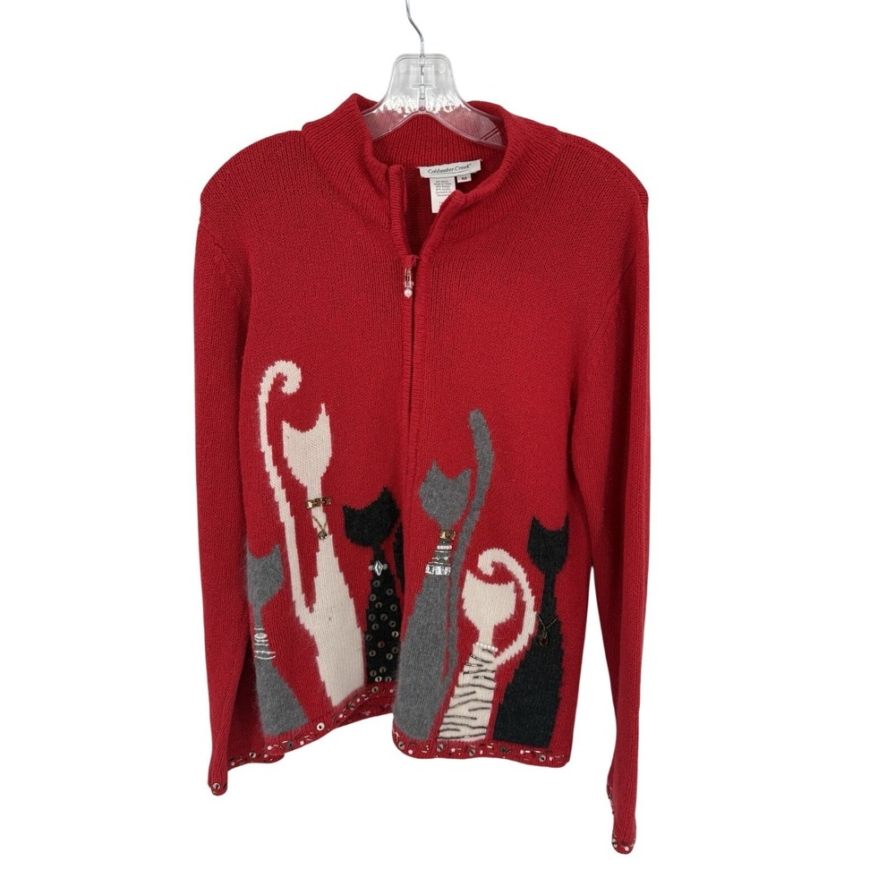 Coldwater Creek Cat Sweater Womens M Animal Grandma Granny Novelty Retro